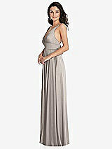 Side View Thumbnail - Taupe Deep V-Neck Shirred Skirt Maxi Dress with Convertible Straps