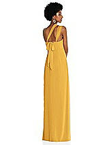 Alt View 2 Thumbnail - NYC Yellow Draped Chiffon Grecian Column Gown with Convertible Straps