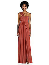 Alt View 1 Thumbnail - Amber Sunset Draped Chiffon Grecian Column Gown with Convertible Straps