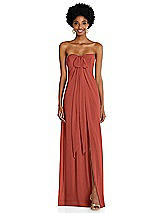 Alt View 3 Thumbnail - Amber Sunset Draped Chiffon Grecian Column Gown with Convertible Straps