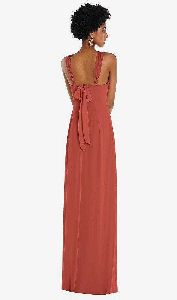 Back View - Amber Sunset Draped Chiffon Grecian Column Gown with Convertible Straps
