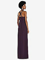 Side View Thumbnail - Aubergine Draped Chiffon Grecian Column Gown with Convertible Straps
