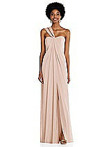 Alt View 1 Thumbnail - Cameo Draped Chiffon Grecian Column Gown with Convertible Straps
