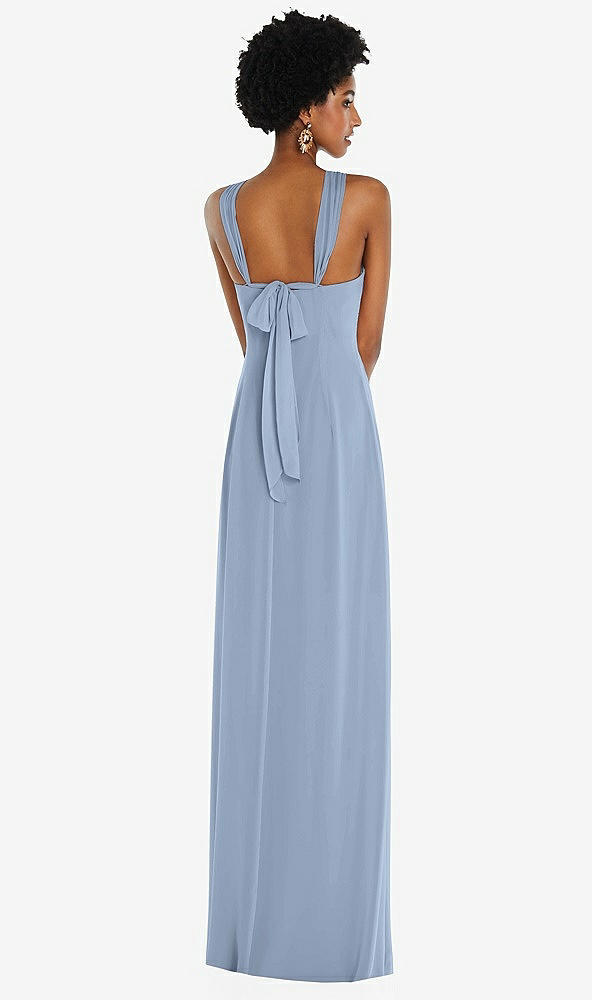 Back View - Cloudy Draped Chiffon Grecian Column Gown with Convertible Straps
