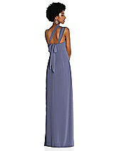 Alt View 2 Thumbnail - French Blue Draped Chiffon Grecian Column Gown with Convertible Straps