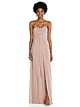 Alt View 3 Thumbnail - Toasted Sugar Draped Chiffon Grecian Column Gown with Convertible Straps