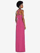 Side View Thumbnail - Tea Rose Draped Chiffon Grecian Column Gown with Convertible Straps