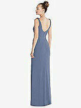 Rear View Thumbnail - Larkspur Blue Wide Strap Slash Cutout Empire Dress with Front Slit