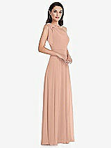 Alt View 2 Thumbnail - Pale Peach Draped One-Shoulder Maxi Dress with Scarf Bow