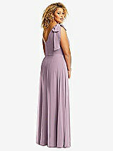 Rear View Thumbnail - Suede Rose Draped One-Shoulder Maxi Dress with Scarf Bow