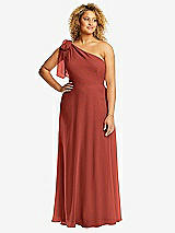 Front View Thumbnail - Amber Sunset Draped One-Shoulder Maxi Dress with Scarf Bow