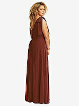 Rear View Thumbnail - Auburn Moon Draped One-Shoulder Maxi Dress with Scarf Bow