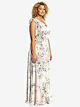 Side View Thumbnail - Blush Garden Draped One-Shoulder Maxi Dress with Scarf Bow