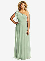 Front View Thumbnail - Celadon Draped One-Shoulder Maxi Dress with Scarf Bow