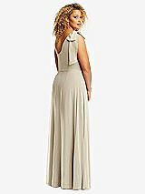 Rear View Thumbnail - Champagne Draped One-Shoulder Maxi Dress with Scarf Bow