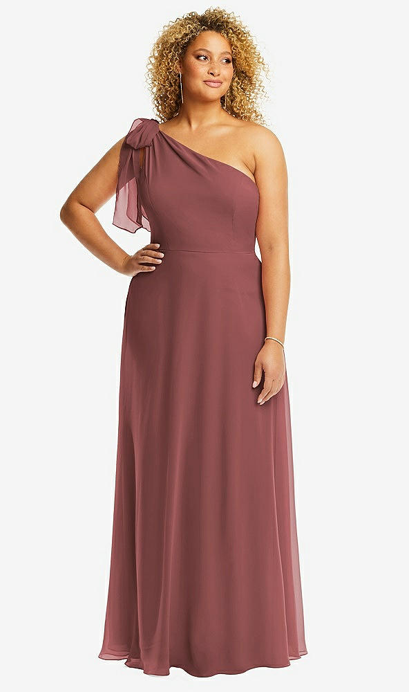 Front View - English Rose Draped One-Shoulder Maxi Dress with Scarf Bow