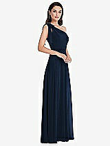 Alt View 2 Thumbnail - Midnight Navy Draped One-Shoulder Maxi Dress with Scarf Bow