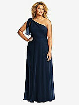 Front View Thumbnail - Midnight Navy Draped One-Shoulder Maxi Dress with Scarf Bow