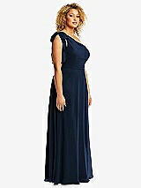 Side View Thumbnail - Midnight Navy Draped One-Shoulder Maxi Dress with Scarf Bow