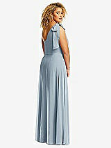 Rear View Thumbnail - Mist Draped One-Shoulder Maxi Dress with Scarf Bow