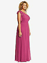 Side View Thumbnail - Tea Rose Draped One-Shoulder Maxi Dress with Scarf Bow