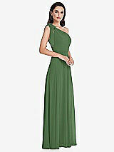 Alt View 2 Thumbnail - Vineyard Green Draped One-Shoulder Maxi Dress with Scarf Bow