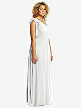 Side View Thumbnail - White Draped One-Shoulder Maxi Dress with Scarf Bow