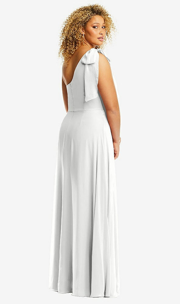 Back View - White Draped One-Shoulder Maxi Dress with Scarf Bow