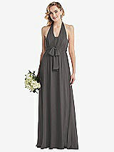 Alt View 1 Thumbnail - Caviar Gray Empire Waist Shirred Skirt Convertible Sash Tie Maxi Dress