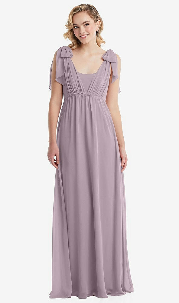 Front View - Lilac Dusk Empire Waist Shirred Skirt Convertible Sash Tie Maxi Dress