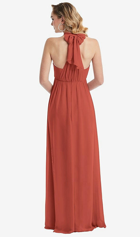 Back View - Amber Sunset Empire Waist Shirred Skirt Convertible Sash Tie Maxi Dress