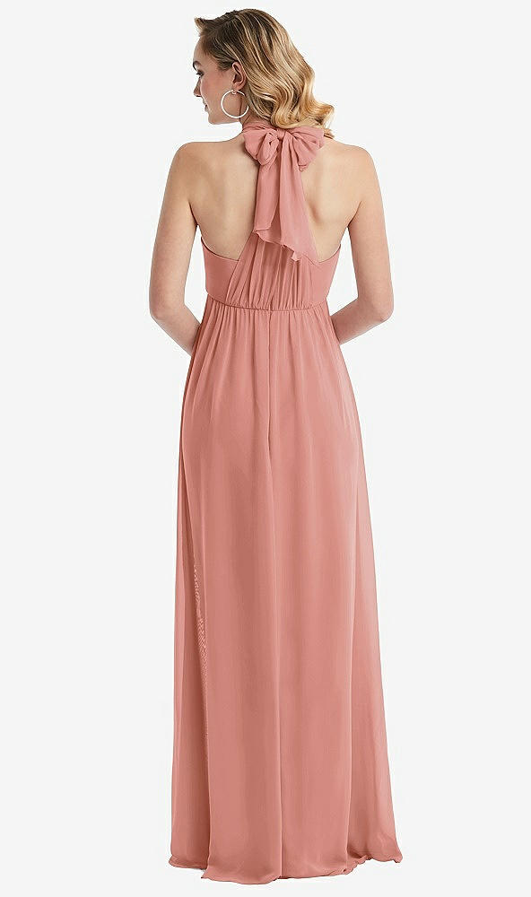Back View - Desert Rose Empire Waist Shirred Skirt Convertible Sash Tie Maxi Dress