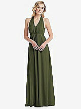 Alt View 5 Thumbnail - Olive Green Empire Waist Shirred Skirt Convertible Sash Tie Maxi Dress