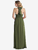 Rear View Thumbnail - Olive Green Empire Waist Shirred Skirt Convertible Sash Tie Maxi Dress