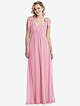 Front View Thumbnail - Peony Pink Empire Waist Shirred Skirt Convertible Sash Tie Maxi Dress