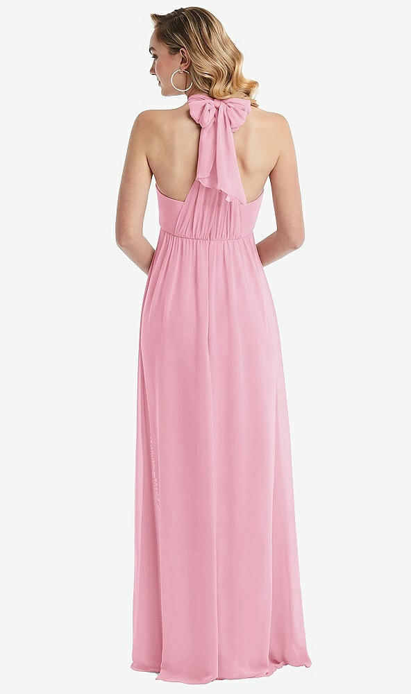 Back View - Peony Pink Empire Waist Shirred Skirt Convertible Sash Tie Maxi Dress