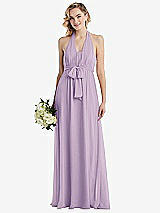 Alt View 1 Thumbnail - Pale Purple Empire Waist Shirred Skirt Convertible Sash Tie Maxi Dress