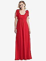 Front View Thumbnail - Parisian Red Empire Waist Shirred Skirt Convertible Sash Tie Maxi Dress