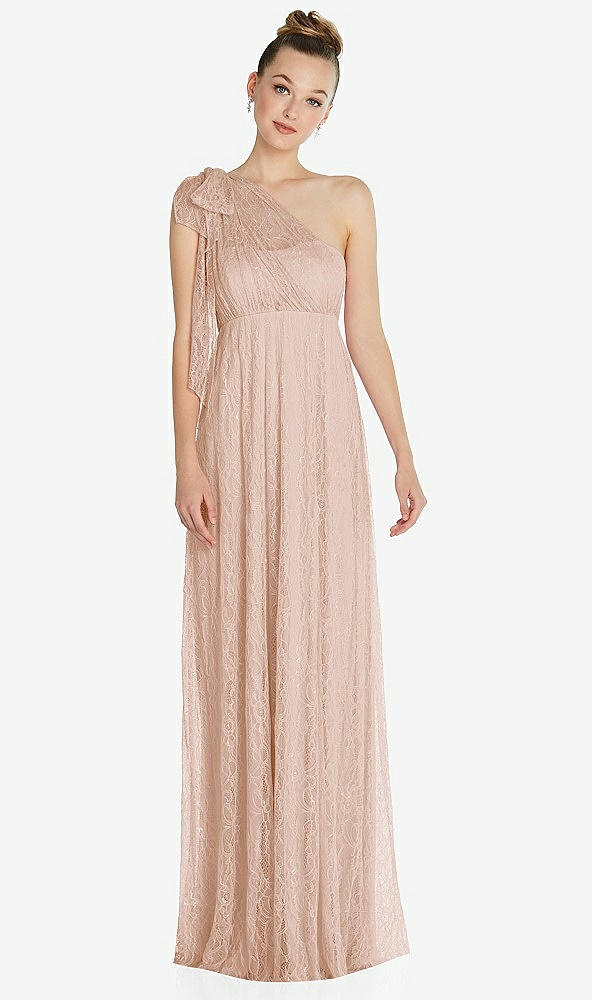 Front View - Cameo Empire Waist Convertible Sash Tie Lace Maxi Dress