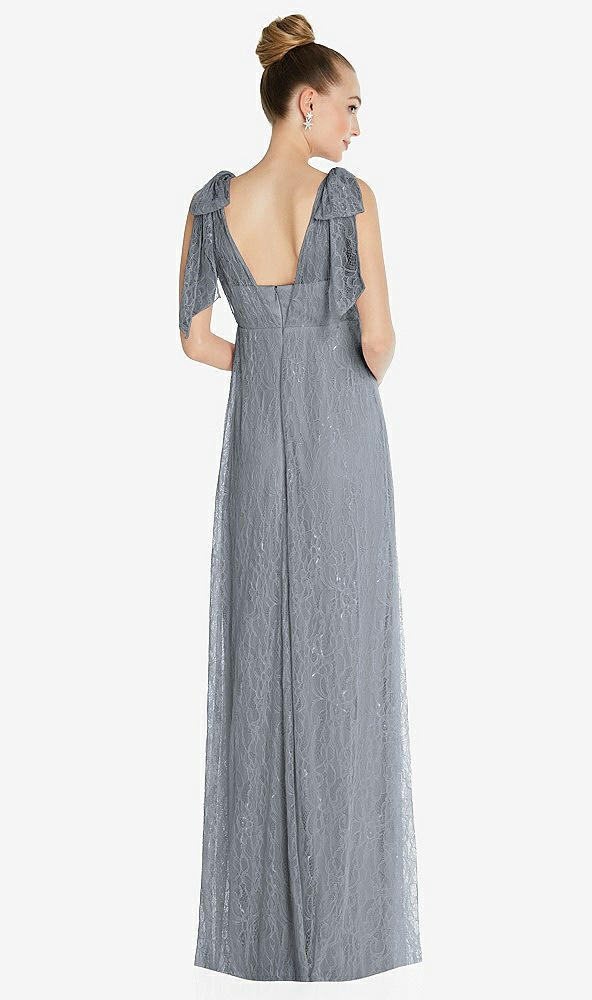 Back View - Platinum Empire Waist Convertible Sash Tie Lace Maxi Dress