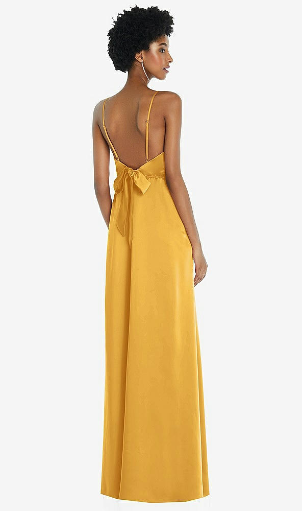 Front View - NYC Yellow High-Neck Low Tie-Back Maxi Dress with Adjustable Straps