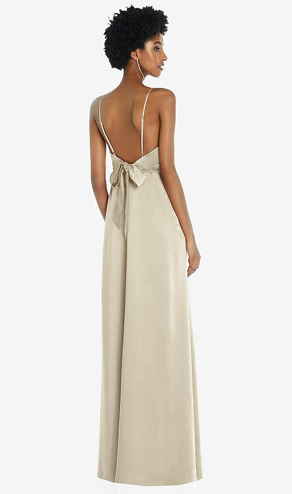 Front View - Champagne High-Neck Low Tie-Back Maxi Dress with Adjustable Straps