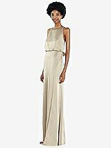 Side View Thumbnail - Champagne High-Neck Low Tie-Back Maxi Dress with Adjustable Straps