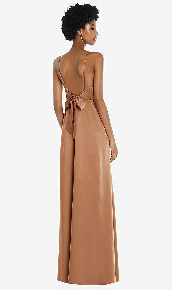 Front View - Toffee High-Neck Low Tie-Back Maxi Dress with Adjustable Straps