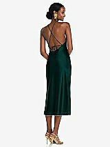 Rear View Thumbnail - Evergreen Diamond Halter Bias Midi Slip Dress with Convertible Straps