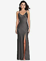 Front View Thumbnail - Caviar Gray V-Neck Convertible Strap Bias Slip Dress with Front Slit