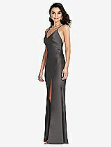 Side View Thumbnail - Caviar Gray V-Neck Convertible Strap Bias Slip Dress with Front Slit