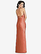 Rear View Thumbnail - Terracotta Copper V-Neck Convertible Strap Bias Slip Dress with Front Slit