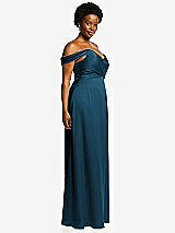 Side View Thumbnail - Atlantic Blue Off-the-Shoulder Flounce Sleeve Empire Waist Gown with Front Slit