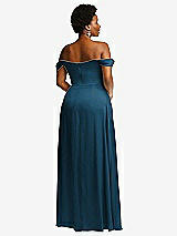 Rear View Thumbnail - Atlantic Blue Off-the-Shoulder Flounce Sleeve Empire Waist Gown with Front Slit